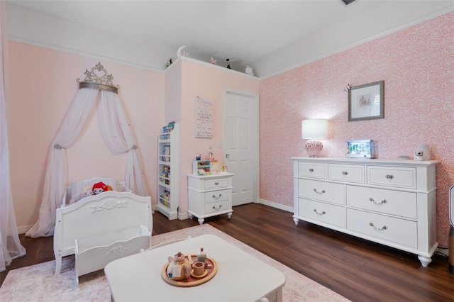 14708 Timucua Pl, Clermont, FL 34711 - bedroom featuring wallpapered walls and dark wood finished floors