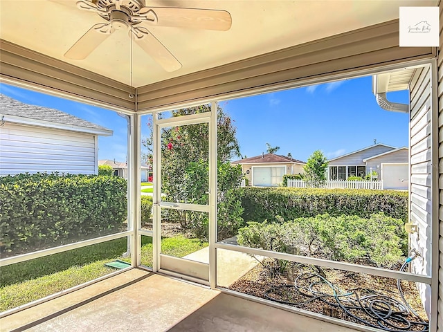 2311 Pine Ridge St, The Villages, FL 32162 - unfurnished sunroom with ceiling fan and plenty of natural light