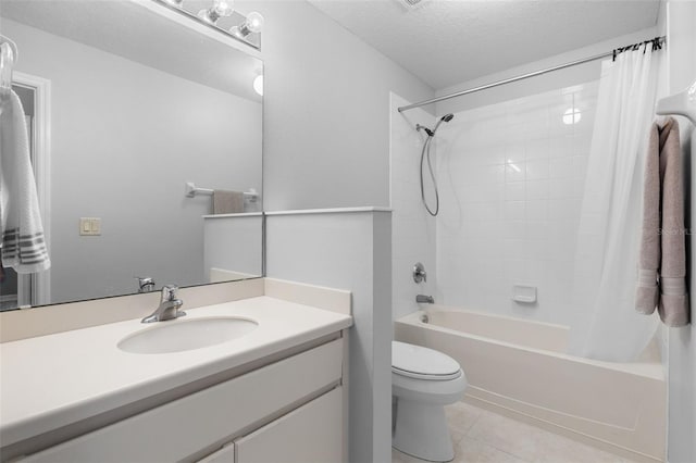 5715 Illumination Ln, Leesburg, FL 34748 - full bathroom with shower / tub combo with curtain, tile patterned flooring, vanity, and a textured ceiling