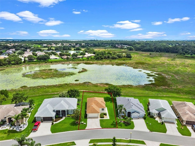 5715 Illumination Ln, Leesburg, FL 34748 - aerial view of residential area with property boundaries highlighted and a large body of water
