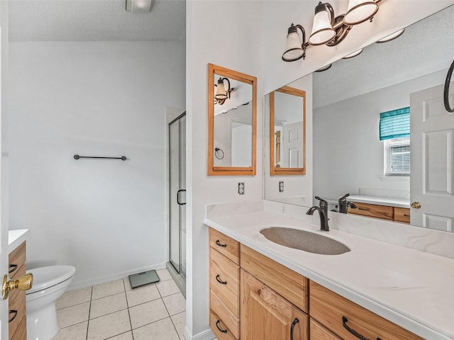 1142 W Boone Ct, The Villages, FL 32159 - full bath with vanity, a stall shower, tile patterned floors, and a tub to relax in