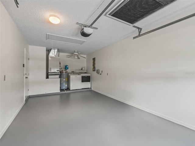 1142 W Boone Ct, The Villages, FL 32159 - garage with washer and clothes dryer, electric water heater, a garage door opener, and electric panel