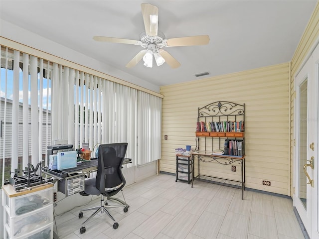 1142 W Boone Ct, The Villages, FL 32159 - office area featuring a ceiling fan