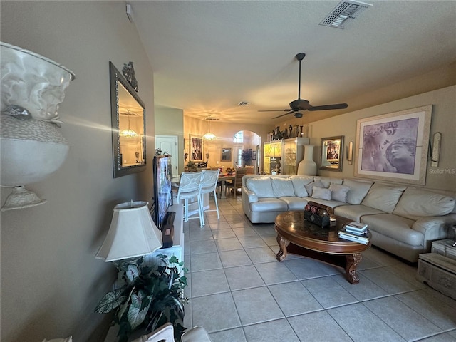 15509 Markham Dr, Clermont, FL 34714 - living room featuring light tile patterned flooring and a ceiling fan