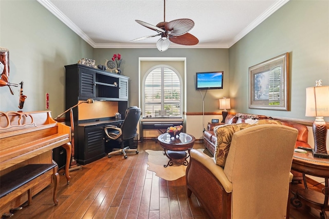 2512 Baywater Rd, Tavares, FL 32778 - office area with a ceiling fan, hardwood / wood-style flooring, and ornamental molding