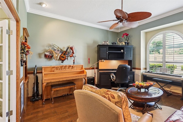 2512 Baywater Rd, Tavares, FL 32778 - office space featuring wood-type flooring, a ceiling fan, and ornamental molding