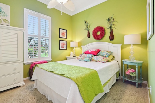 2512 Baywater Rd, Tavares, FL 32778 - bedroom featuring multiple windows, carpet flooring, crown molding, and a ceiling fan