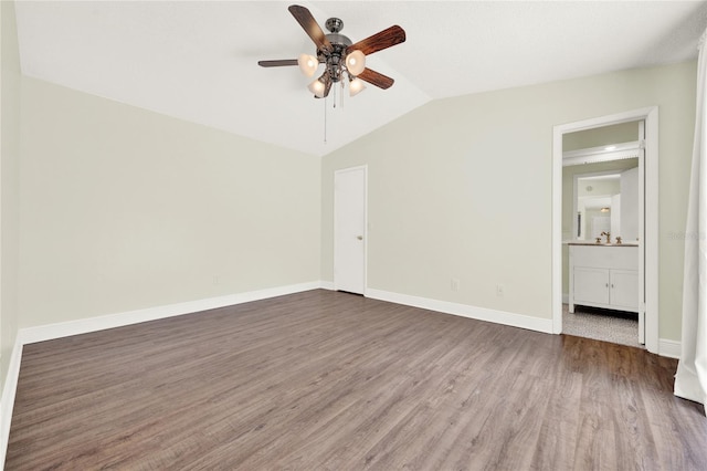 2815 Spyglass Cv, Longwood, FL 32779 - empty room featuring ceiling fan, lofted ceiling, and wood finished floors
