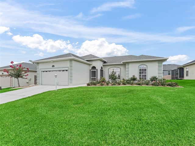 16863 SE 110th Court Rd, Summerfield, FL 34491 - ranch-style home featuring stucco siding, a garage, concrete driveway, a front lawn, and a shingled roof