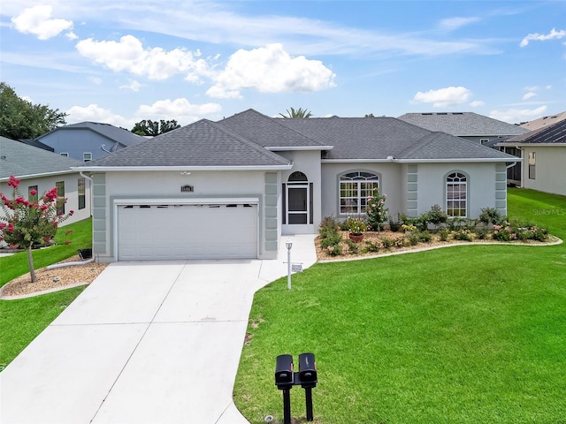 16863 SE 110th Court Rd, Summerfield, FL 34491 - ranch-style home with stucco siding, a shingled roof, an attached garage, and concrete driveway
