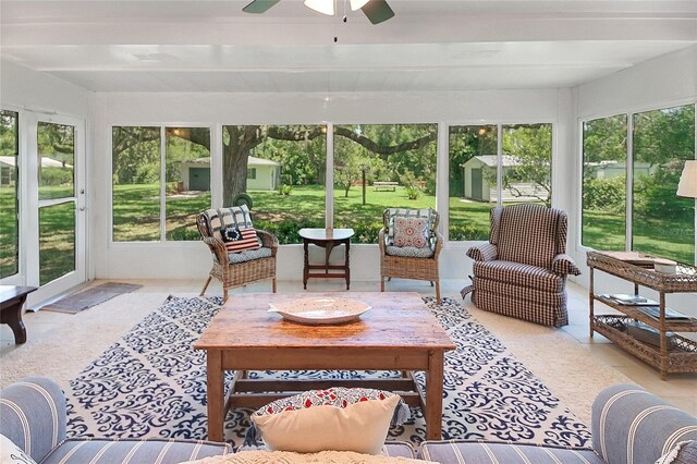 5319 Eagles Nest Rd, Fruitland Park, FL 34731 - sunroom with ceiling fan and beamed ceiling