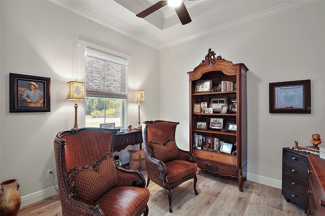 622 W 11th Ave, Mount Dora, FL 32757 - living area with ceiling fan, light wood finished floors, and ornamental molding