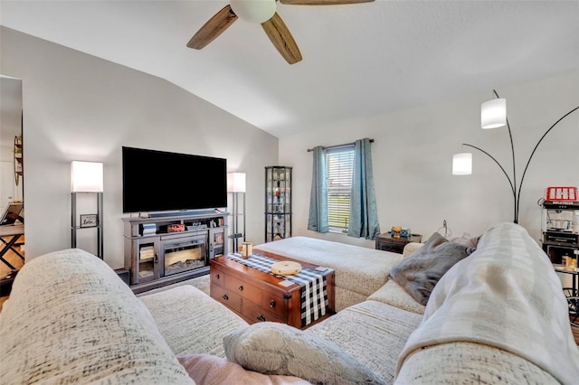 2488 Begonia St, Mascotte, FL 34753 - living room featuring lofted ceiling and ceiling fan
