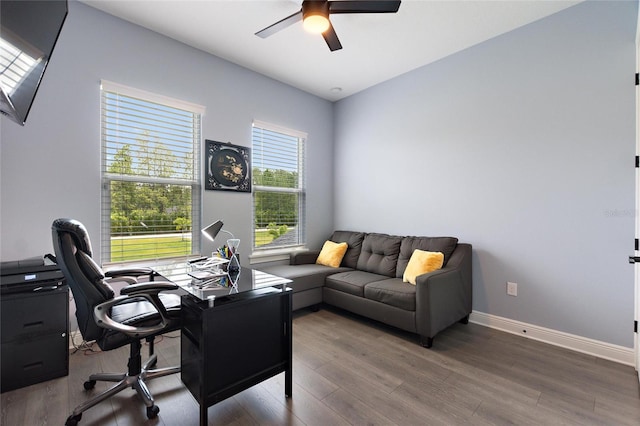 1702 Hidden Palms Dr, Davenport, FL 33897 - office with a ceiling fan and wood finished floors
