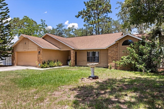 3184 Maltby Dr, Deltona, FL 32738 - ranch-style house with an attached garage, brick siding, a front lawn, and concrete driveway