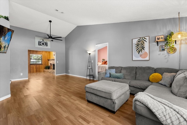 3184 Maltby Dr, Deltona, FL 32738 - living area with a ceiling fan, lofted ceiling, and wood finished floors
