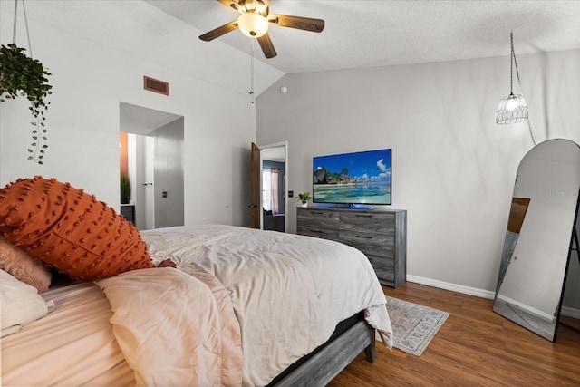 3184 Maltby Dr, Deltona, FL 32738 - bedroom with wood finished floors, high vaulted ceiling, a textured ceiling, and ceiling fan