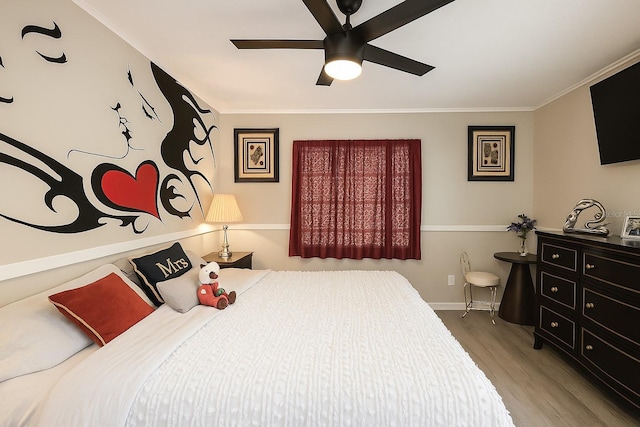 999 W Juniata St, Clermont, FL 34711 - bedroom with wood finished floors, crown molding, and a ceiling fan