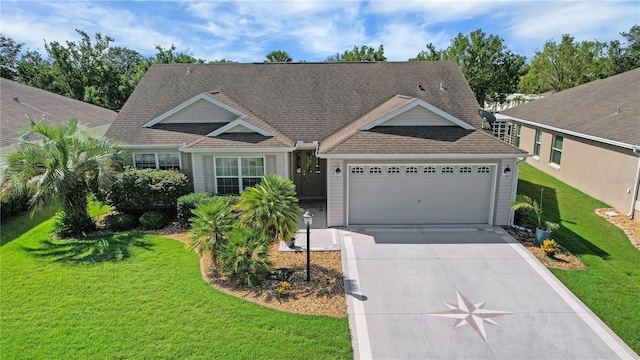 2369 Unity Ter, The Villages, FL 32162 - view of front of home with a garage, driveway, a front yard, and a shingled roof