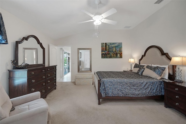 2369 Unity Ter, The Villages, FL 32162 - carpeted bedroom with lofted ceiling and a ceiling fan