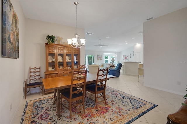 2369 Unity Ter, The Villages, FL 32162 - dining area with a chandelier, light tile patterned floors, ceiling fan, and recessed lighting