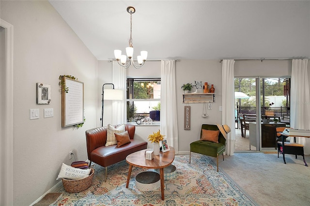 318 Stone Castle Loop, Lady Lake, FL 32159 - carpeted living room featuring a chandelier and baseboards