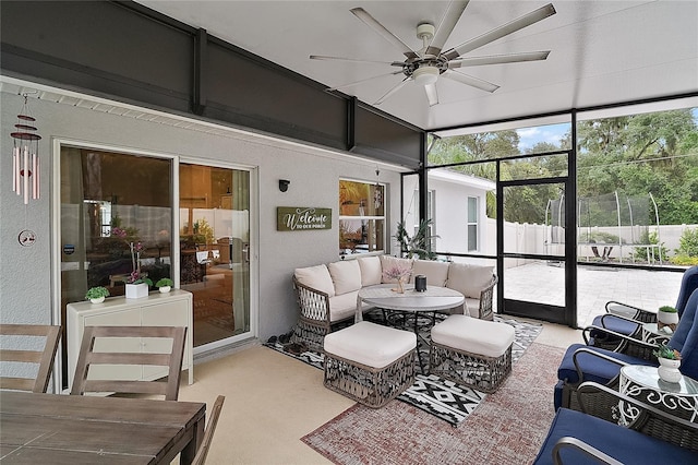 318 Stone Castle Loop, Lady Lake, FL 32159 - sunroom with outdoor lounge area and a ceiling fan