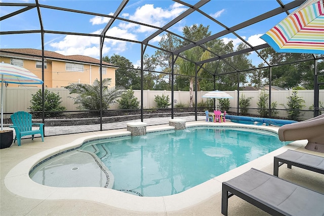 318 Stone Castle Loop, Lady Lake, FL 32159 - view of swimming pool featuring a water slide, a patio, and a fenced backyard