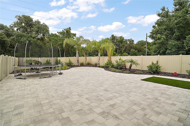 318 Stone Castle Loop, Lady Lake, FL 32159 - fenced backyard with a patio area and a trampoline