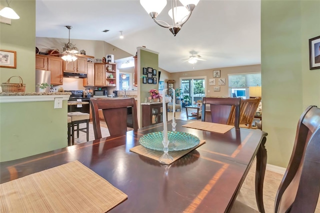 1511 W Magnolia St, Clermont, FL 34711 - dining area with a chandelier, lofted ceiling, healthy amount of natural light, and ceiling fan