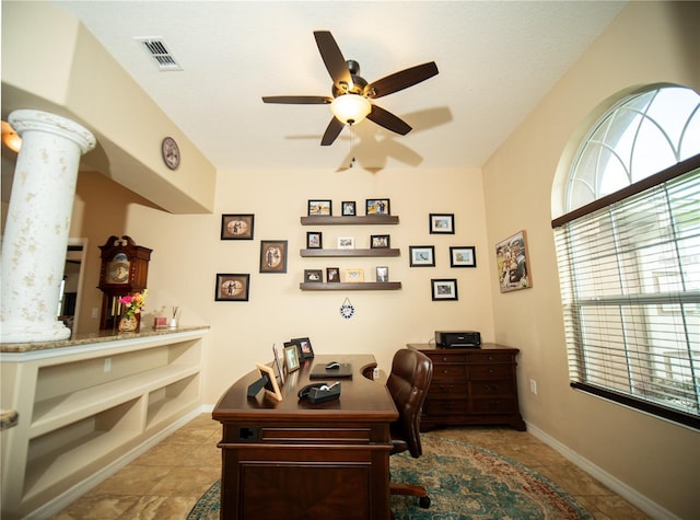 29222 Can Do Ln, Tavares, FL 32778 - home office featuring ceiling fan, ornate columns, and plenty of natural light
