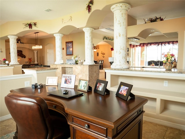 29222 Can Do Ln, Tavares, FL 32778 - office featuring ornate columns, light tile patterned floors, and arched walkways