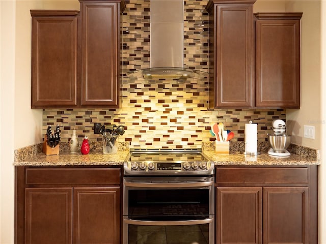 29222 Can Do Ln, Tavares, FL 32778 - kitchen with range with two ovens, island range hood, backsplash, and light stone countertops
