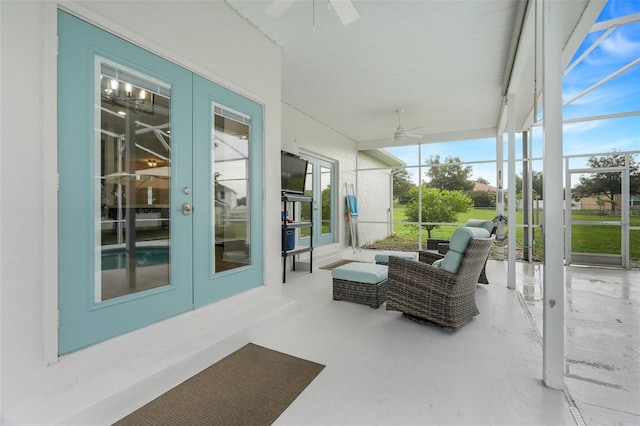 15629 Catherine Cir, Groveland, FL 34736 - sunroom / solarium with french doors and a ceiling fan