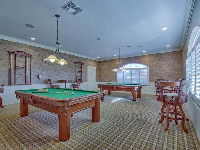 10363 Addison Shore Way, Oxford, FL 34484 - recreation room with healthy amount of natural light, pool table, wallpapered walls, wainscoting, and carpet