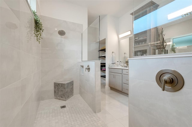 1990 Wallingford Loop, Mount Dora, FL 32757 - bathroom featuring walk in shower, tile patterned floors, and vanity