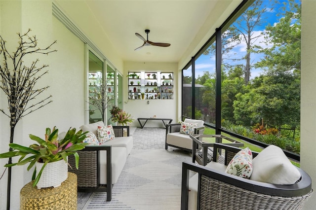 1990 Wallingford Loop, Mount Dora, FL 32757 - sunroom with outdoor lounge area and a ceiling fan