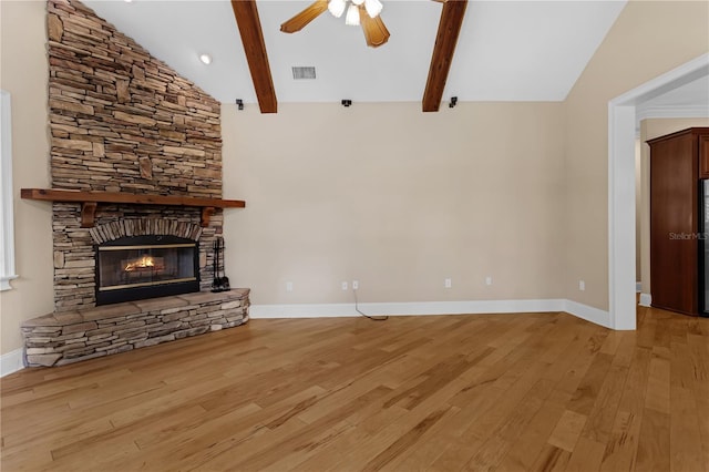 1325 Otters View Ct, Fruitland Park, FL 34731 - unfurnished living room featuring ceiling fan, light wood-style floors, and a fireplace