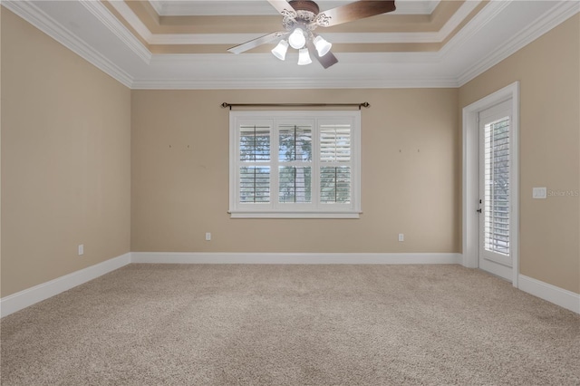 1325 Otters View Ct, Fruitland Park, FL 34731 - unfurnished room with crown molding, a raised ceiling, carpet floors, and ceiling fan