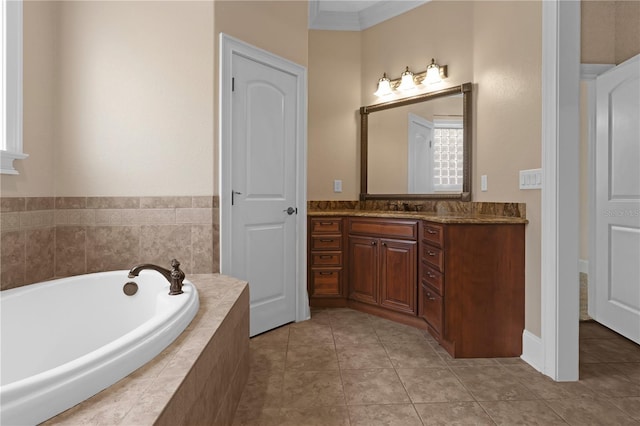 1325 Otters View Ct, Fruitland Park, FL 34731 - full bathroom with vanity, a bath, tile patterned flooring, and ornamental molding