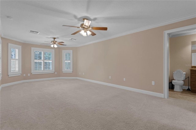 1325 Otters View Ct, Fruitland Park, FL 34731 - spare room featuring ceiling fan, crown molding, light colored carpet, and a smoke detector