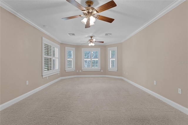 1325 Otters View Ct, Fruitland Park, FL 34731 - spare room featuring ornamental molding, light carpet, and a ceiling fan