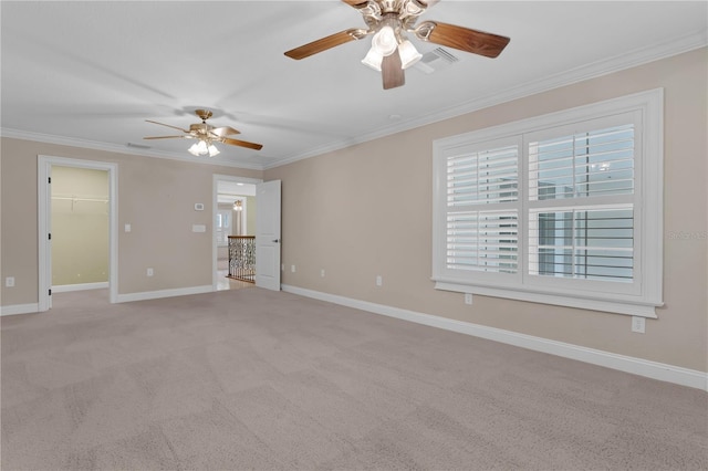 1325 Otters View Ct, Fruitland Park, FL 34731 - unfurnished room with ceiling fan, ornamental molding, light colored carpet, and plenty of natural light
