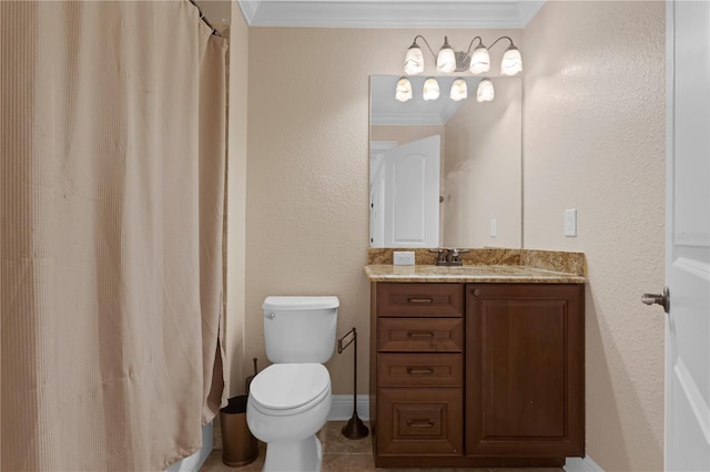 1325 Otters View Ct, Fruitland Park, FL 34731 - bathroom with vanity, ornamental molding, a textured wall, a shower with curtain, and tile patterned floors