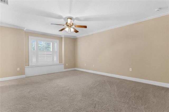 1325 Otters View Ct, Fruitland Park, FL 34731 - spare room featuring a ceiling fan, crown molding, light carpet, and a smoke detector