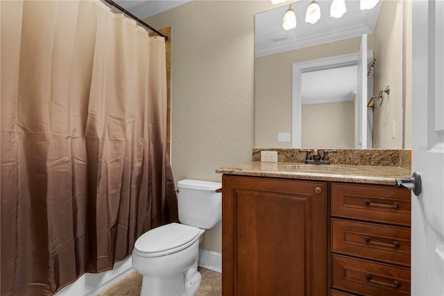 1325 Otters View Ct, Fruitland Park, FL 34731 - bathroom with ornamental molding, vanity, a textured wall, and a shower with curtain