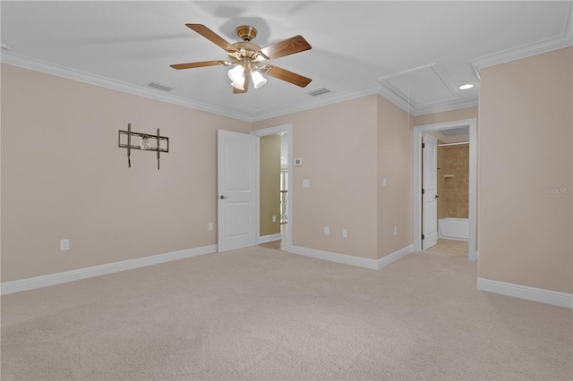 1325 Otters View Ct, Fruitland Park, FL 34731 - spare room featuring attic access, a ceiling fan, crown molding, light carpet, and recessed lighting