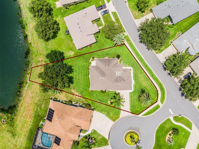 5620 Illumination Ln, Leesburg, FL 34748 - aerial view of residential area with a large body of water and property parcel outlined