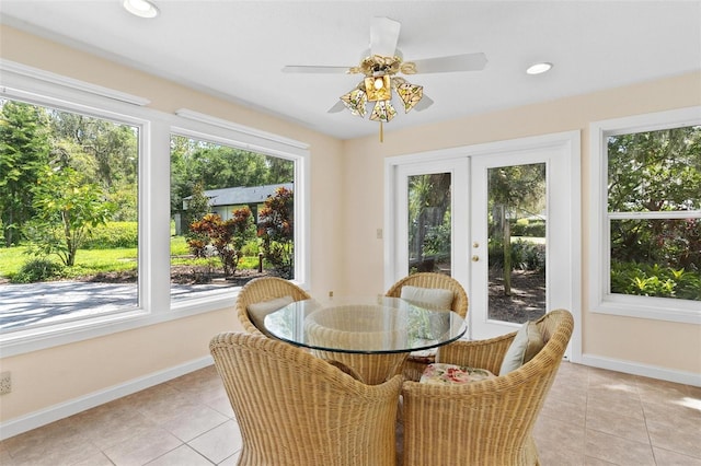 9223 Silver Lake Dr, Leesburg, FL 34788 - dining area featuring light tile patterned flooring, recessed lighting, and ceiling fan