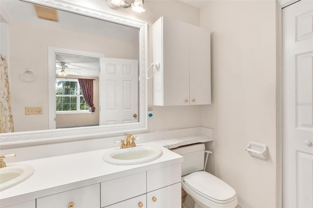 9223 Silver Lake Dr, Leesburg, FL 34788 - bathroom with double vanity and ceiling fan